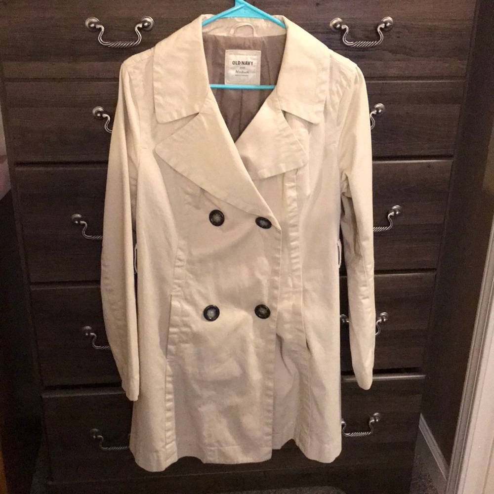 Tan trench coat.